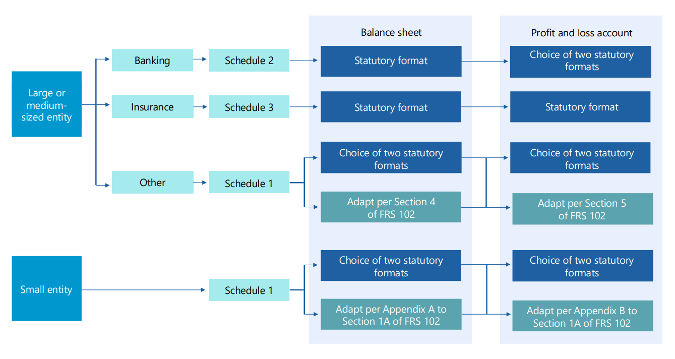 Diagram showing the presentation options for Balance Sheet and Profit and Loss Account. This is described in the following list