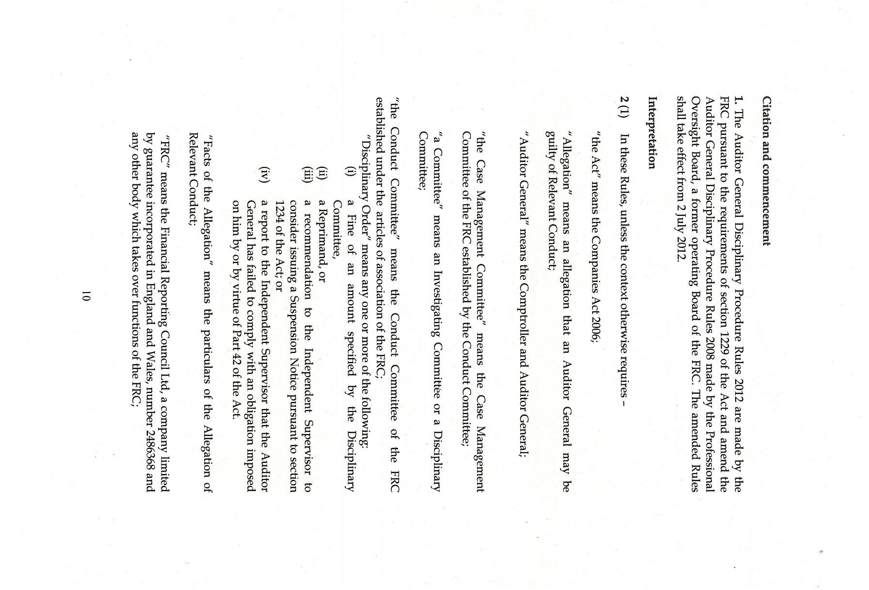 Page 10 of Annex B providing definitions related to the Auditor General Disciplinary Procedure Rules 2012