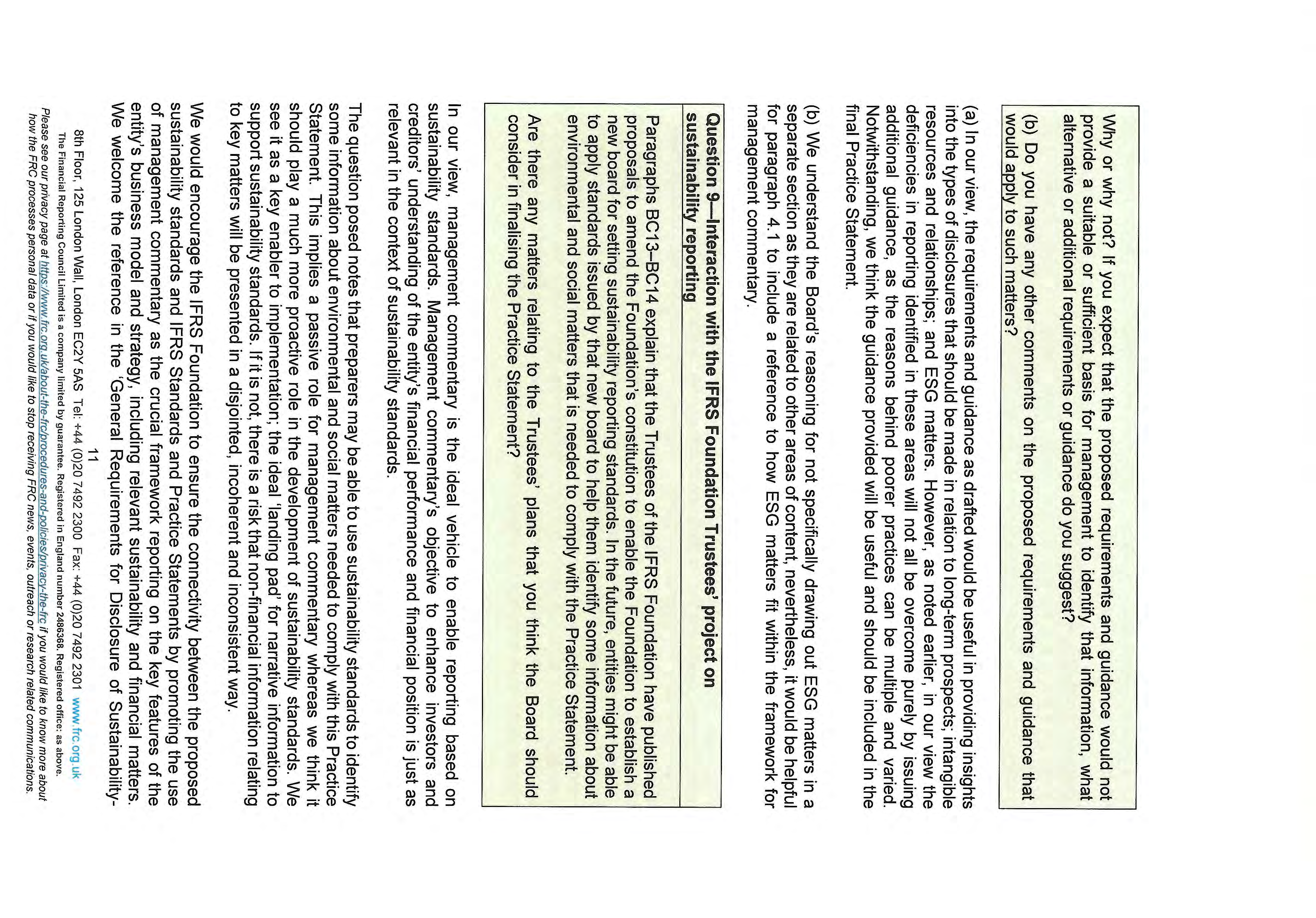 Page discussing IFRS Foundation Trustees' project on sustainability standards, ESG materiality, and disclosure requirements.