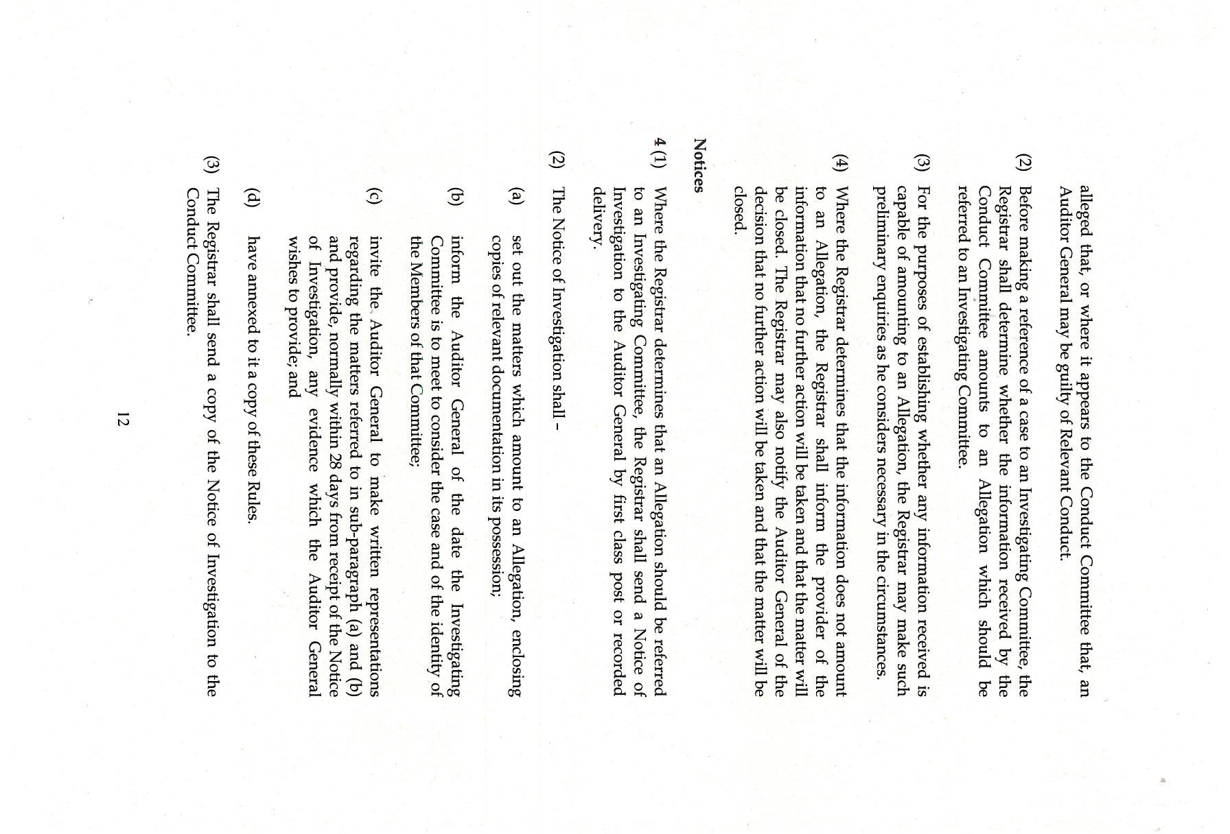 Page 12 of a document detailing procedures for notices regarding allegations and investigations