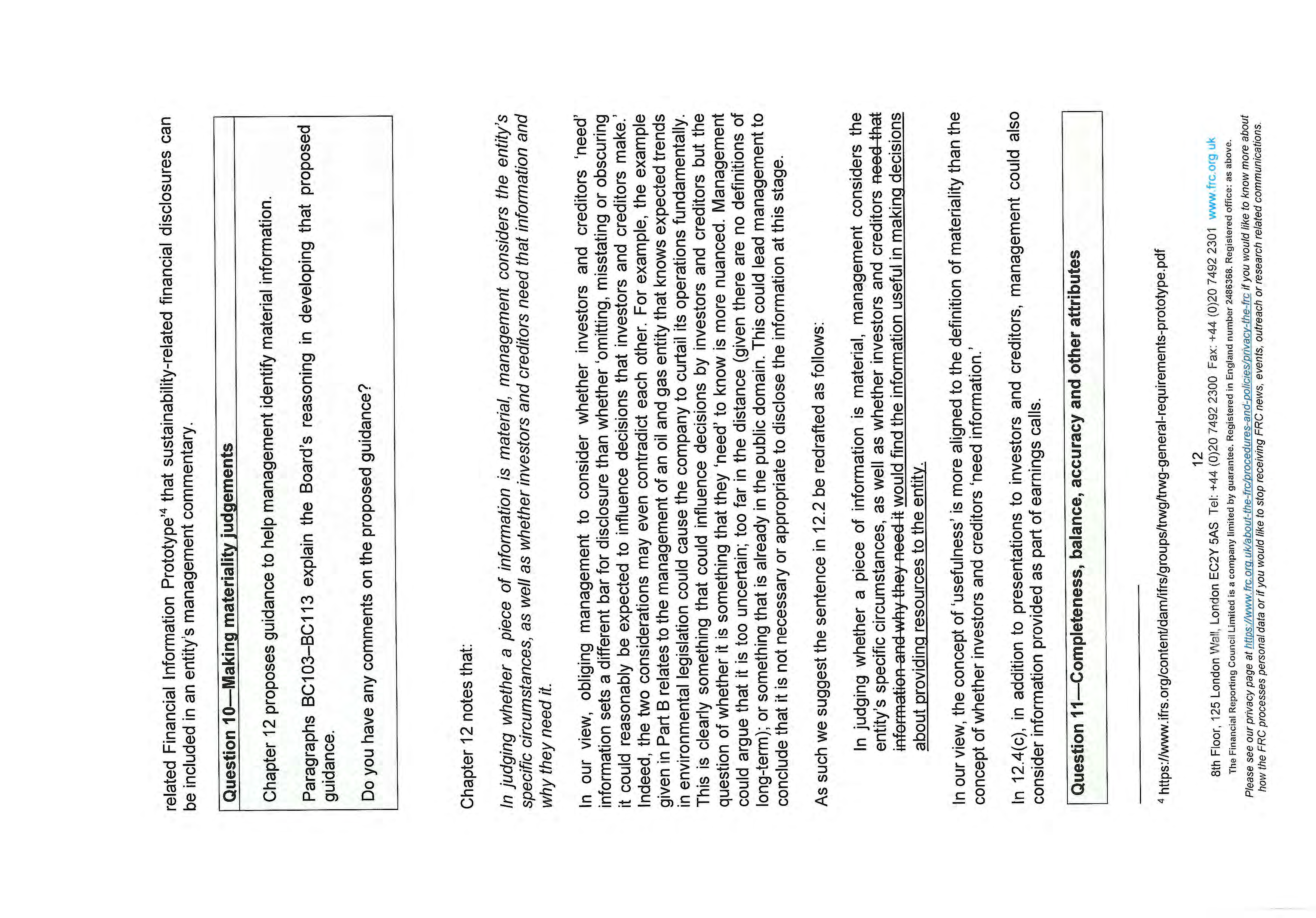 Page discussing materiality judgements in financial disclosures for investors and creditors, and how to define useful information.
