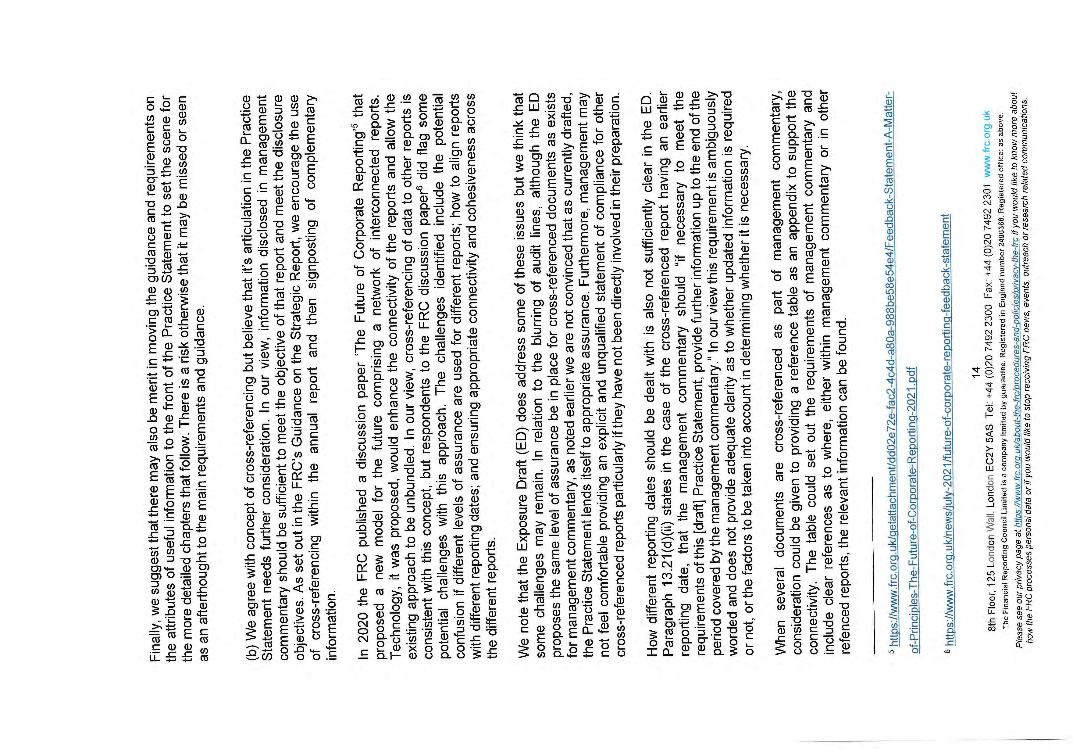 Page discussing cross-referencing, future reporting, and disclosure challenges in management commentary.