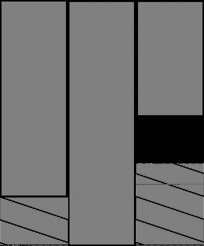 Abstract diagram showing an arrangement of rectangles with diagonal and checkered patterns, possibly representing a conceptual layout or framework.