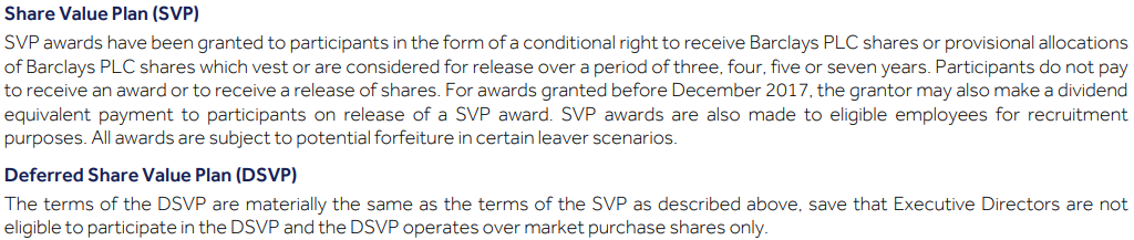 Text describing the Share Value Plan (SVP) and Deferred Share Value Plan (DSVP), outlining their terms, conditions, and eligibility.