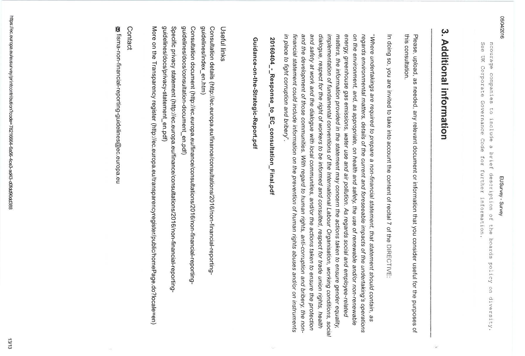 List of useful links to consultation documents, guidelines, and reports related to non-financial reporting and transparency.