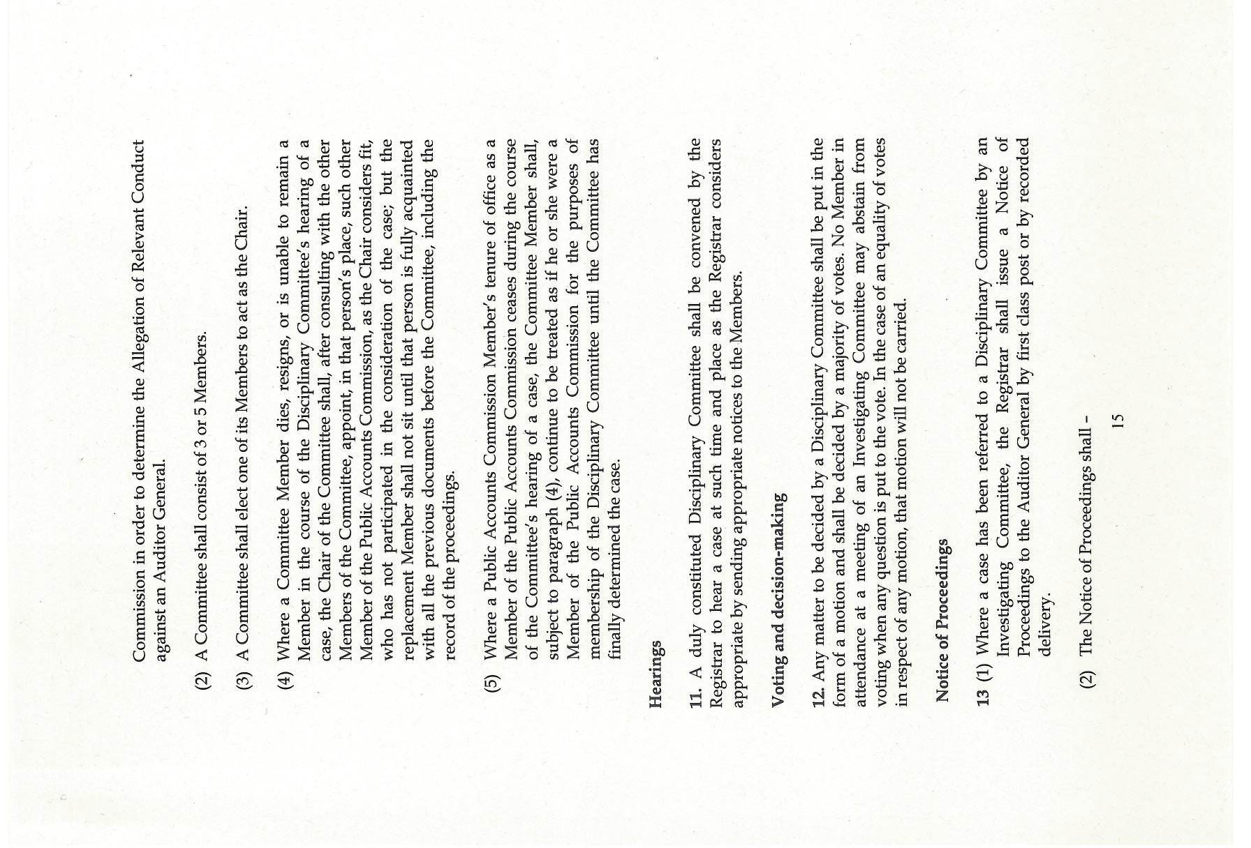Page 15 of a document describing hearing procedures voting and decision-making for relevant conduct allegations