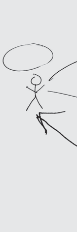 Partial conceptual diagram showing a stick figure with a speech bubble and directional arrows.