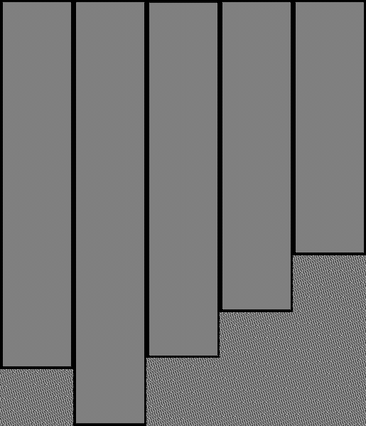 Abstract diagram showing five vertical grey bars with descending steps, possibly representing a process or data sequence.