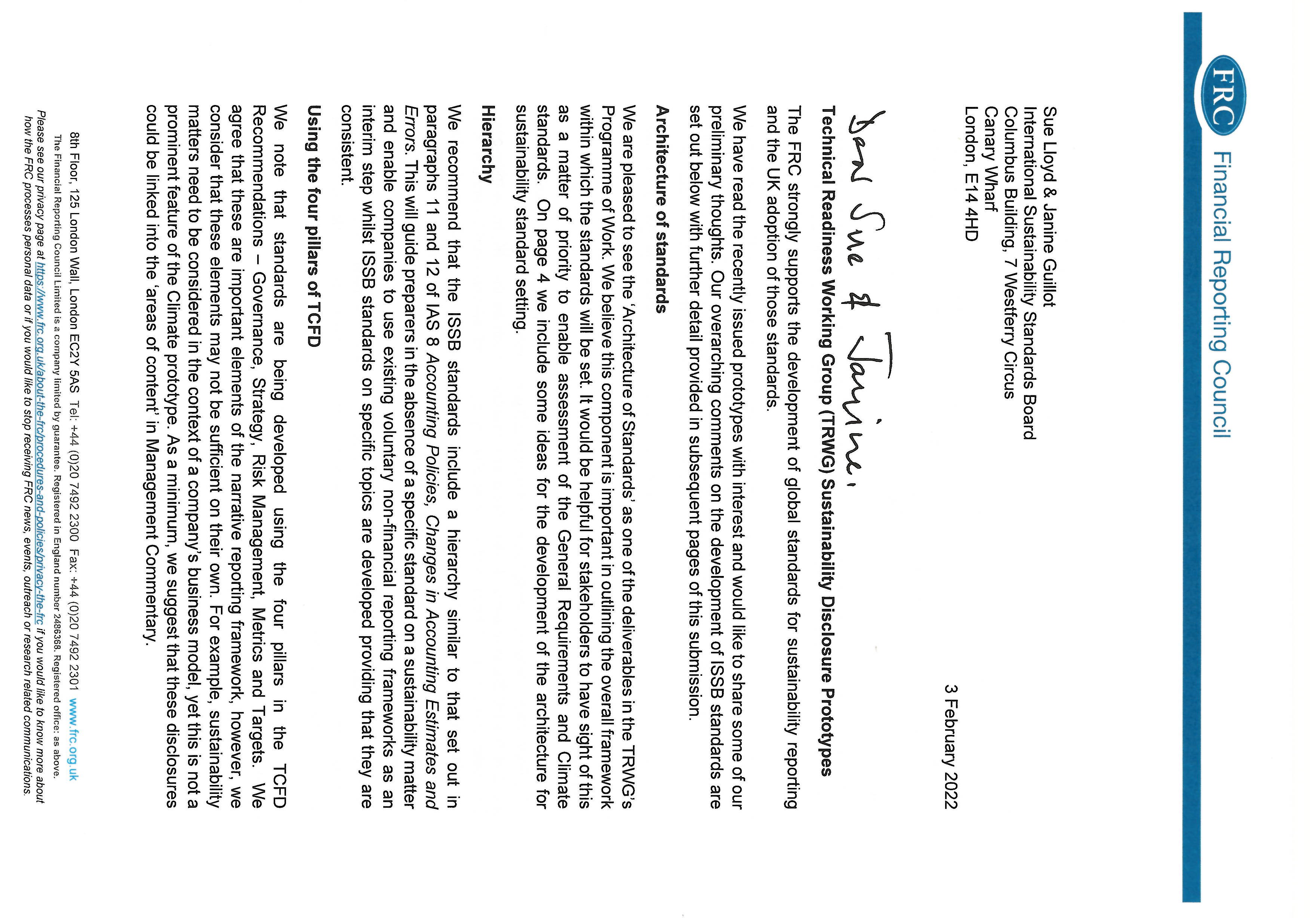 Handwritten signature of Ben Sue & Janine, co-authors of the letter