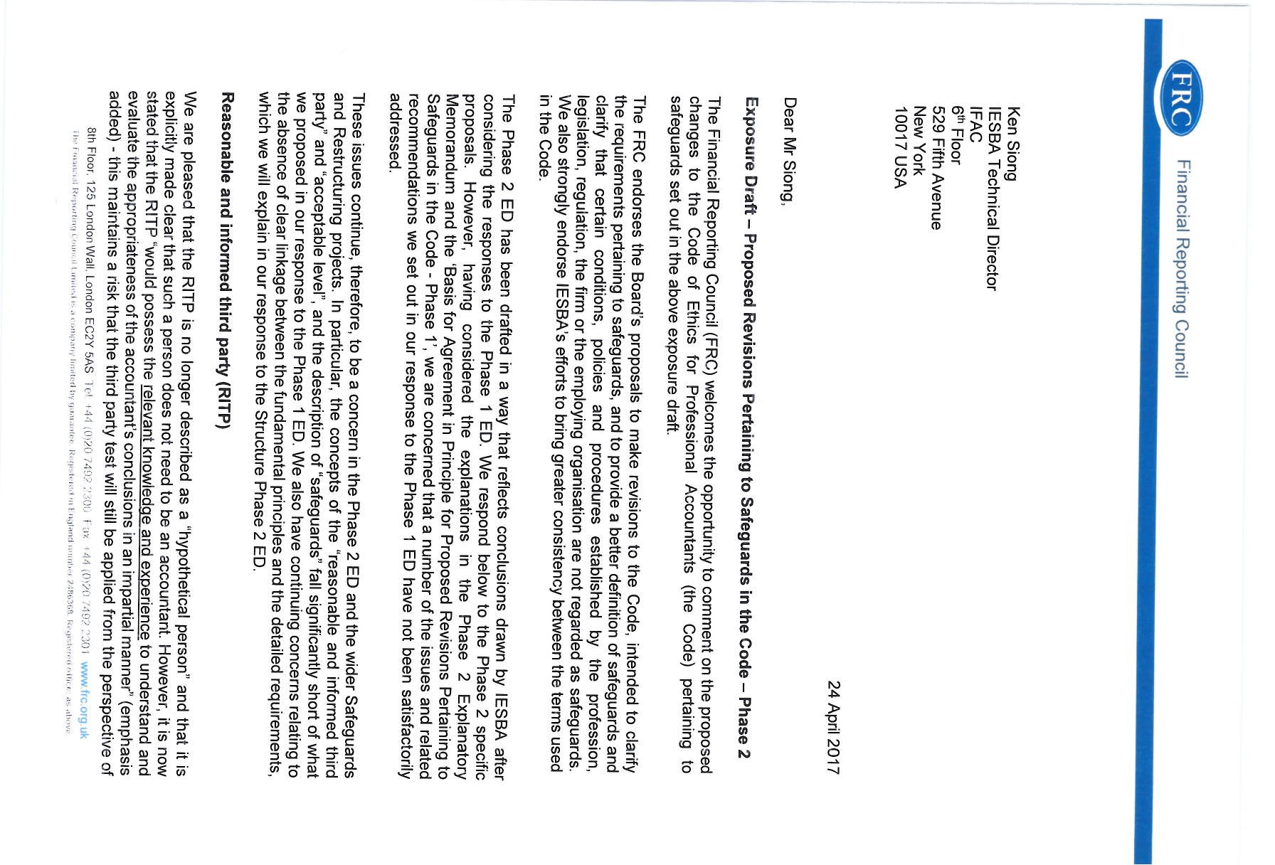 First page of a Financial Reporting Council document discussing proposed revisions to safeguards in the Code.