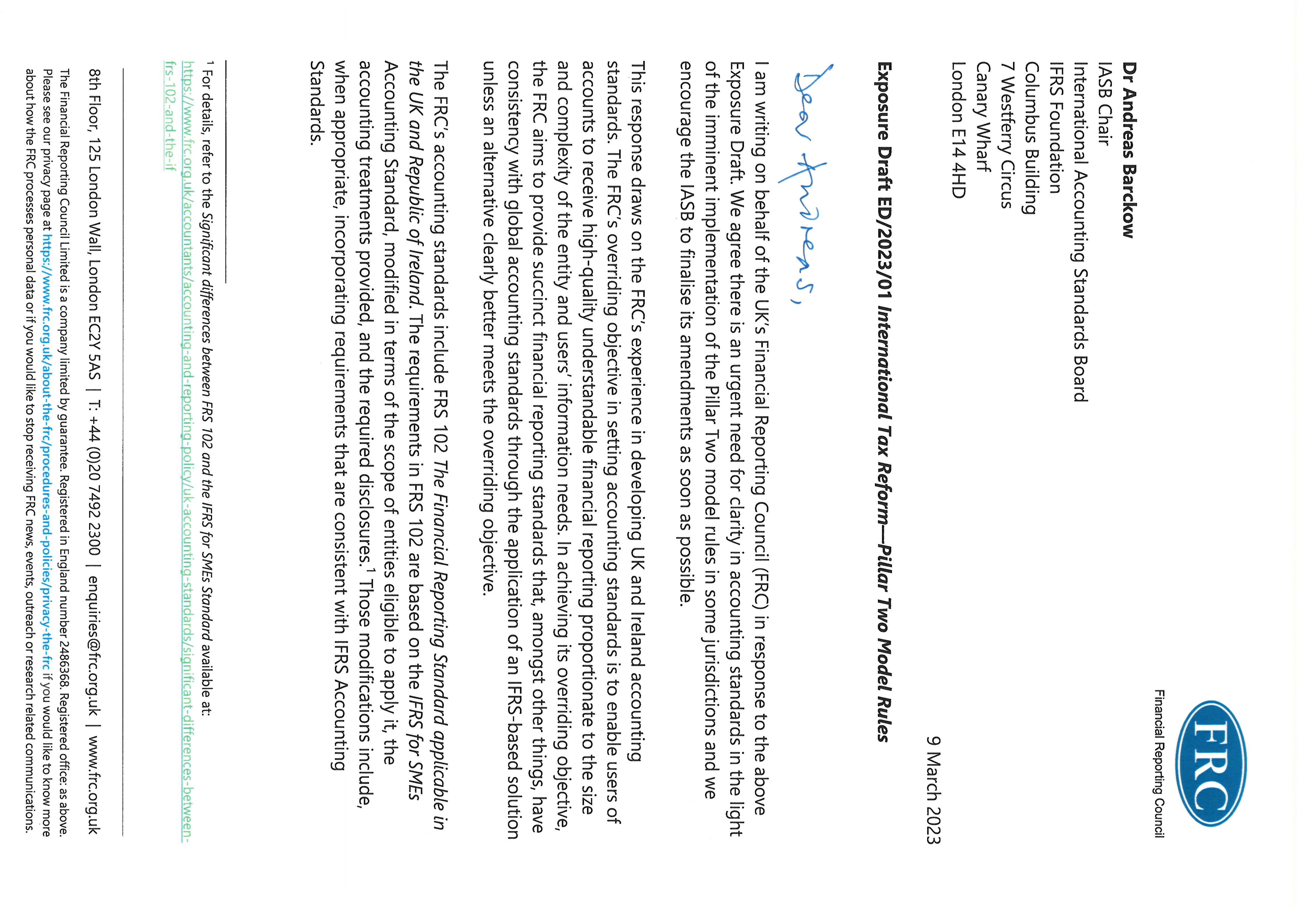 Handwritten salutation 'Dear Andreas,'