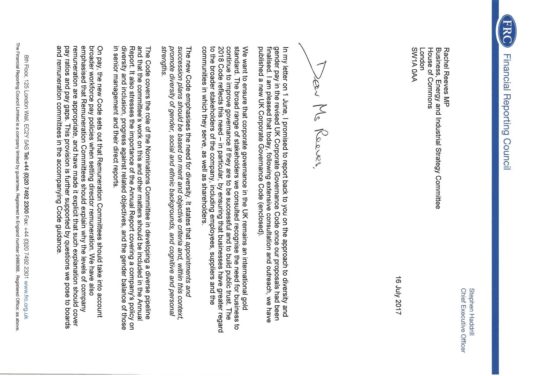 Handwritten salutation 'Dear Ms Reeves,'