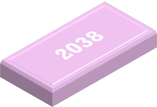 A light purple 3D block with the number 2038 on its top surface