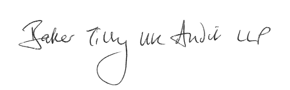 Handwritten text identifying the entity "Baker Tilly UK Audit LLP"