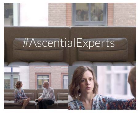 Collage of three images showing people in a modern office, representing "#AscentialExperts."