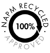 Circular NAPM Recycled Approved logo indicating 100% recycled content.