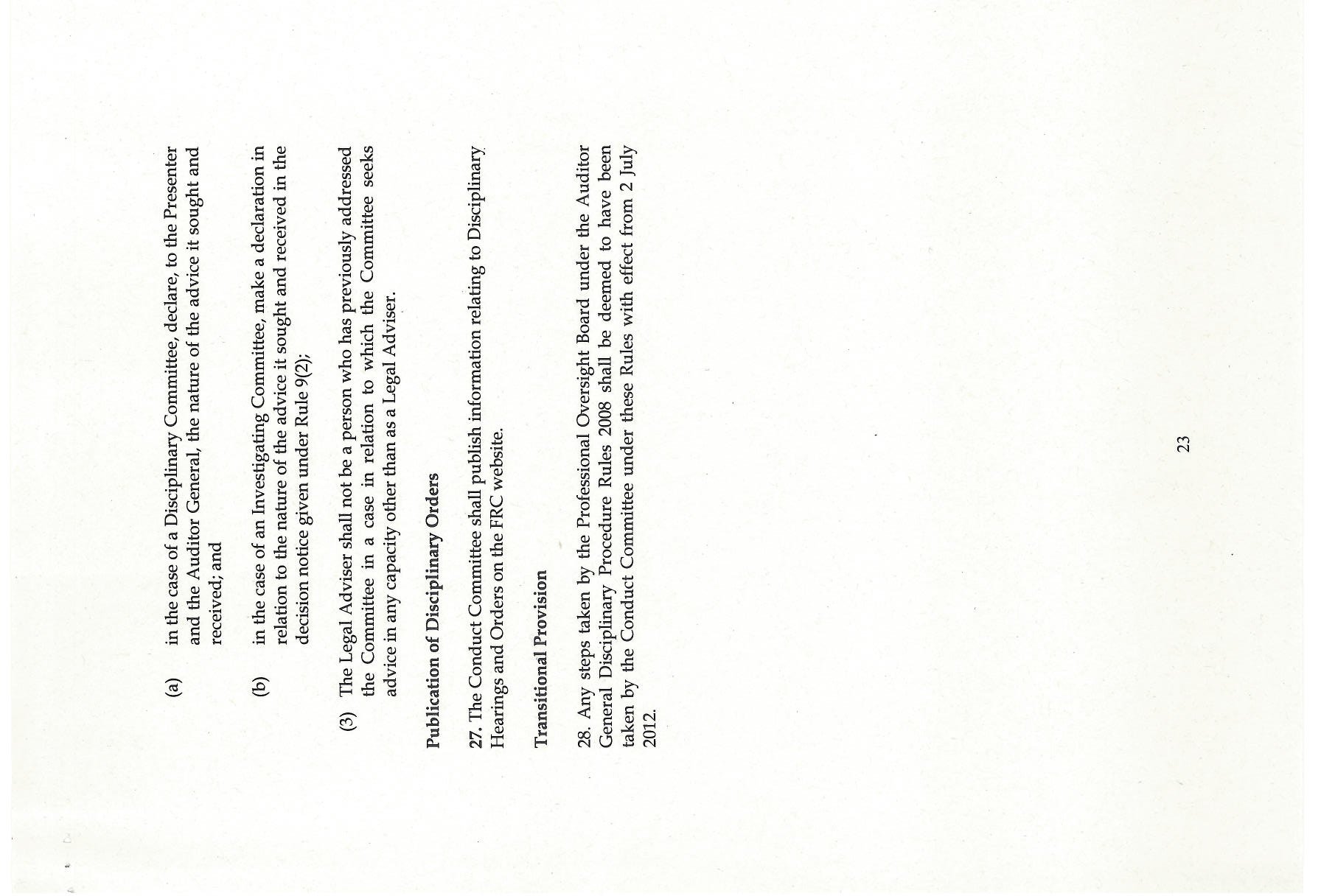 Page 23 of a legal document detailing disciplinary orders and transitional provisions