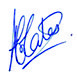 A handwritten signature in blue ink, likely authenticating a document.