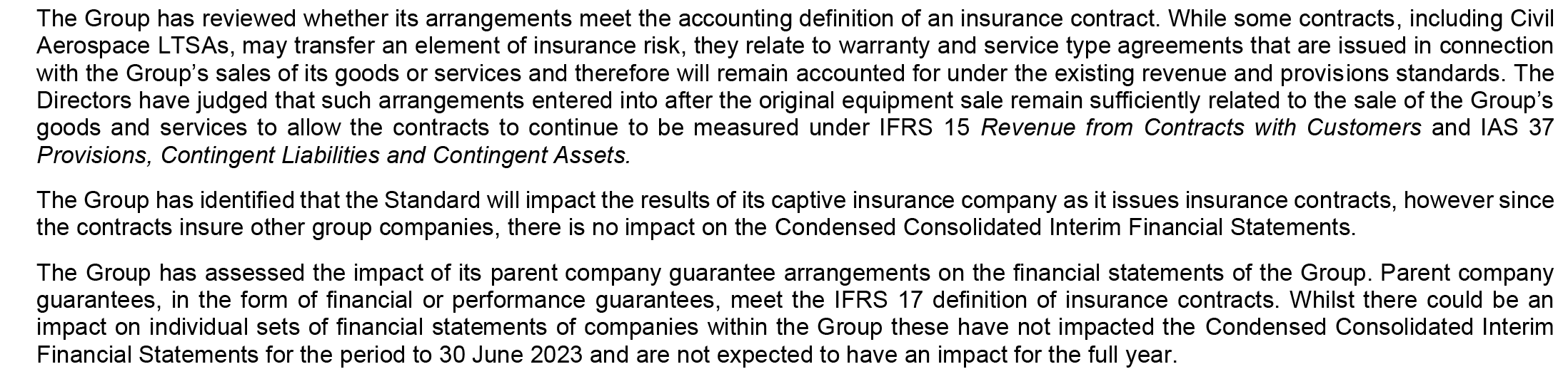 Text discussing insurance contract definitions, impact on captive insurance, and parent company guarantees.