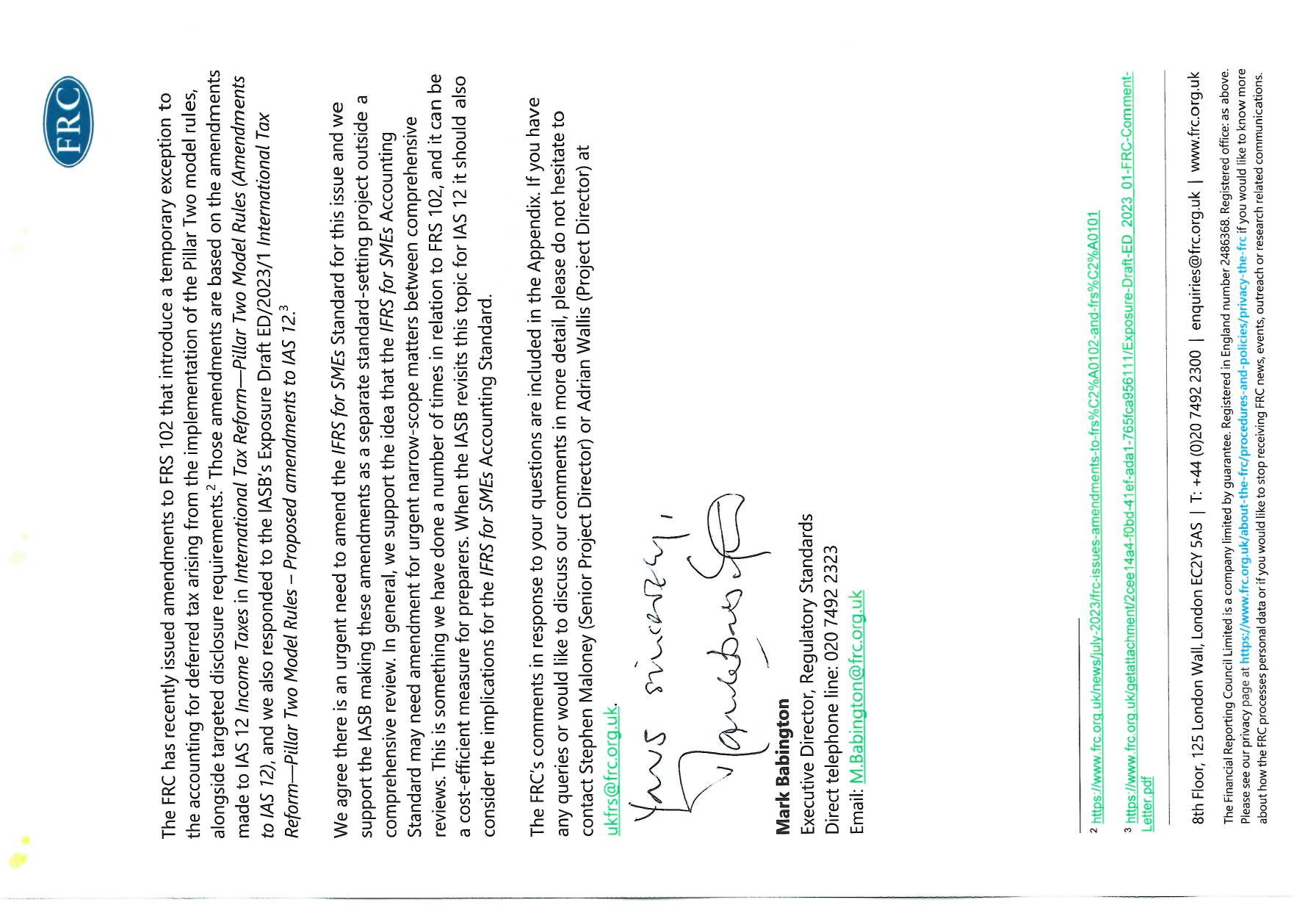 Handwritten signature for Mark Babington