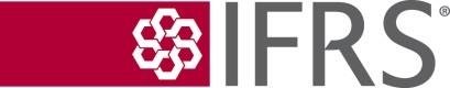 Logo for IFRS, featuring the acronym in gray next to a red rectangle with a white interwoven hexagonal symbol.