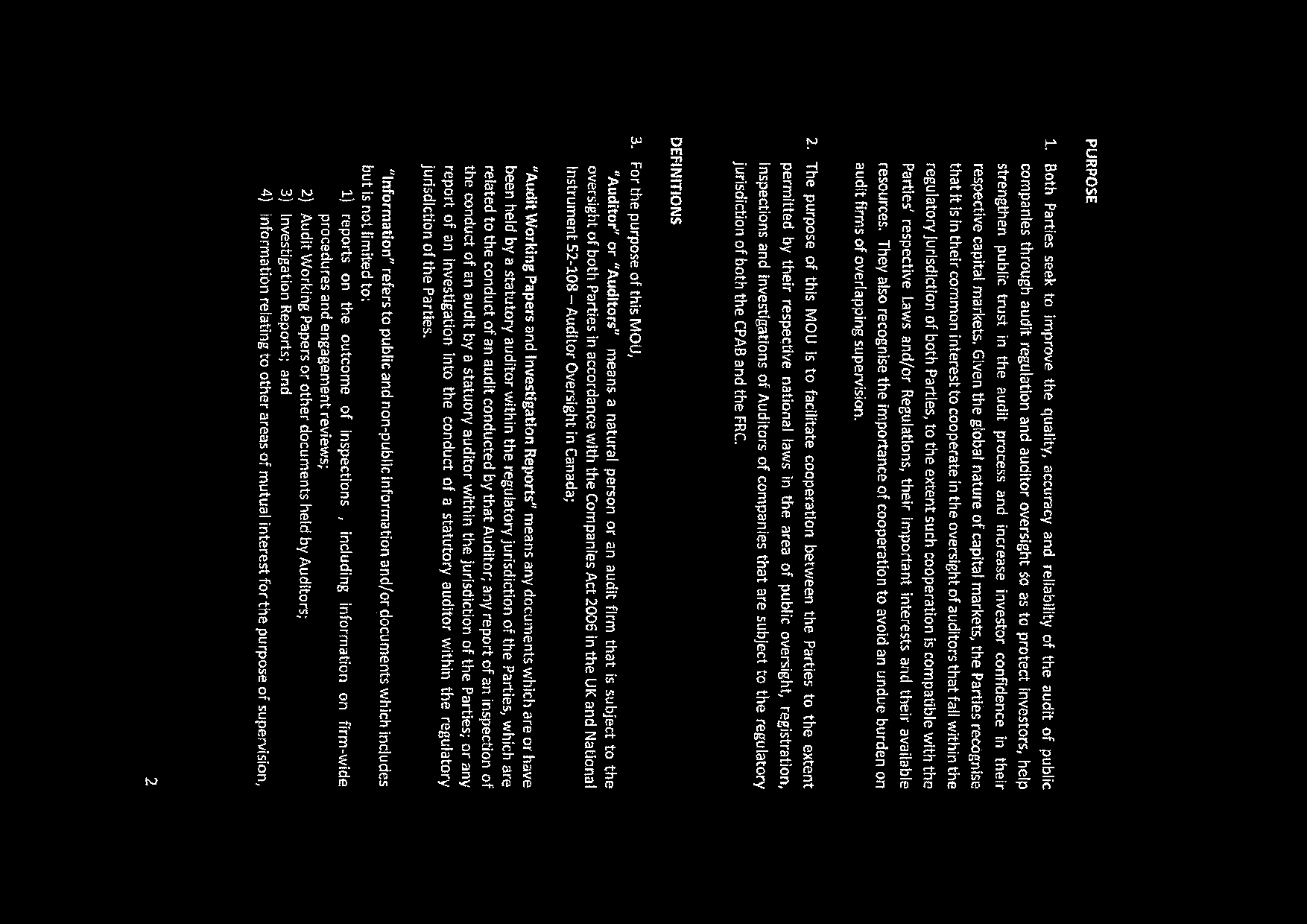 Page 2 of document, outlining purpose and definitions of terms in a Memorandum of Understanding.