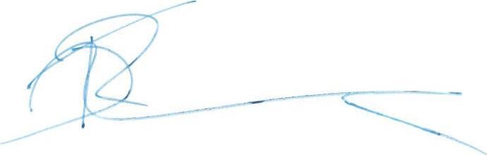 A blue handwritten signature on a white background.