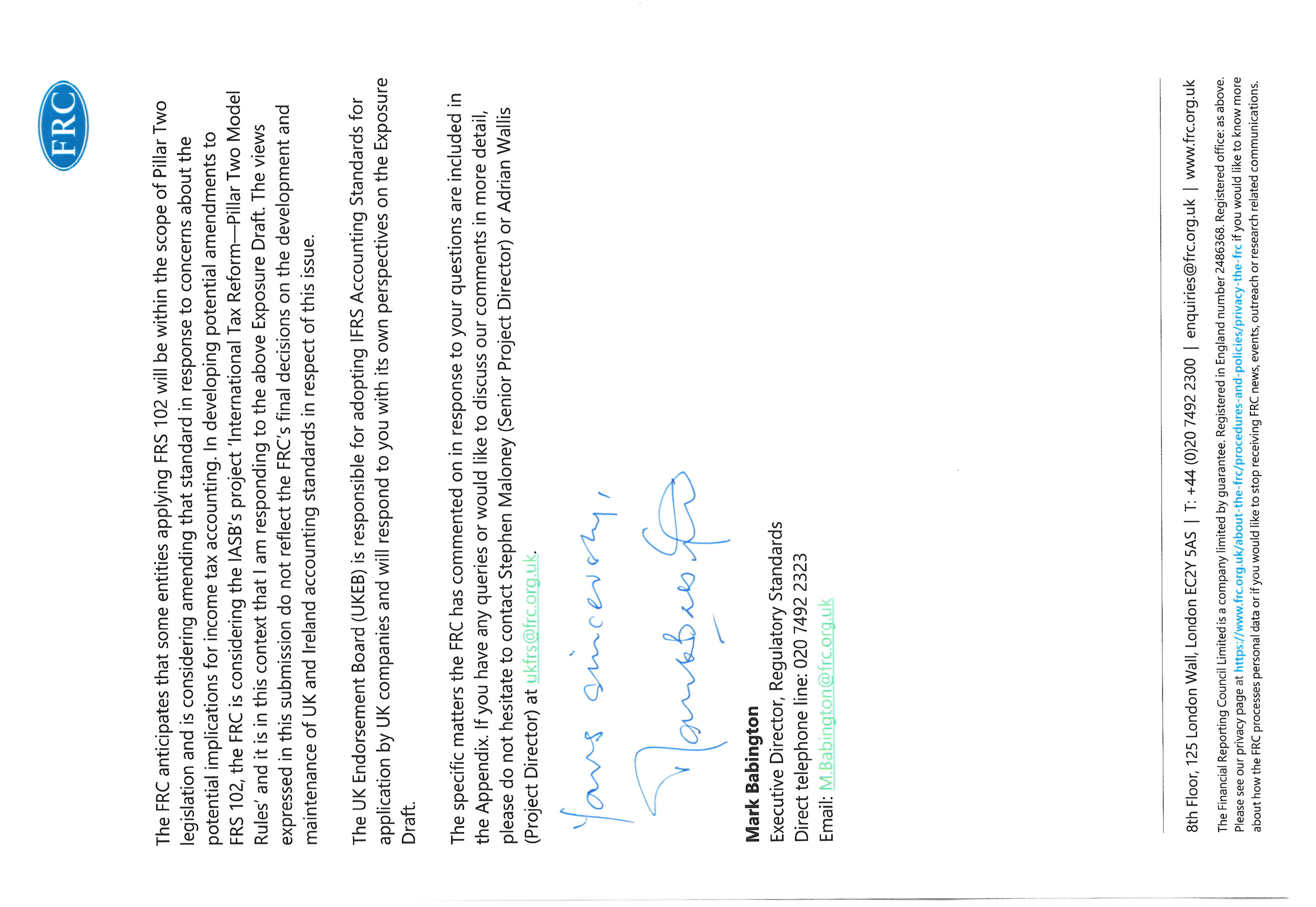 Handwritten closing 'Yours sincerely,' followed by a signature