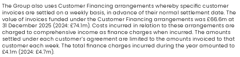 Paragraph describing Customer Financing arrangements, including invoice value and finance charges incurred.