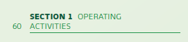Detail from a table of contents showing "SECTION 1 OPERATING ACTIVITIES" starting on page 60