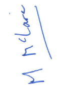 Handwritten signature, possibly "M Clare", used for authentication or approval.