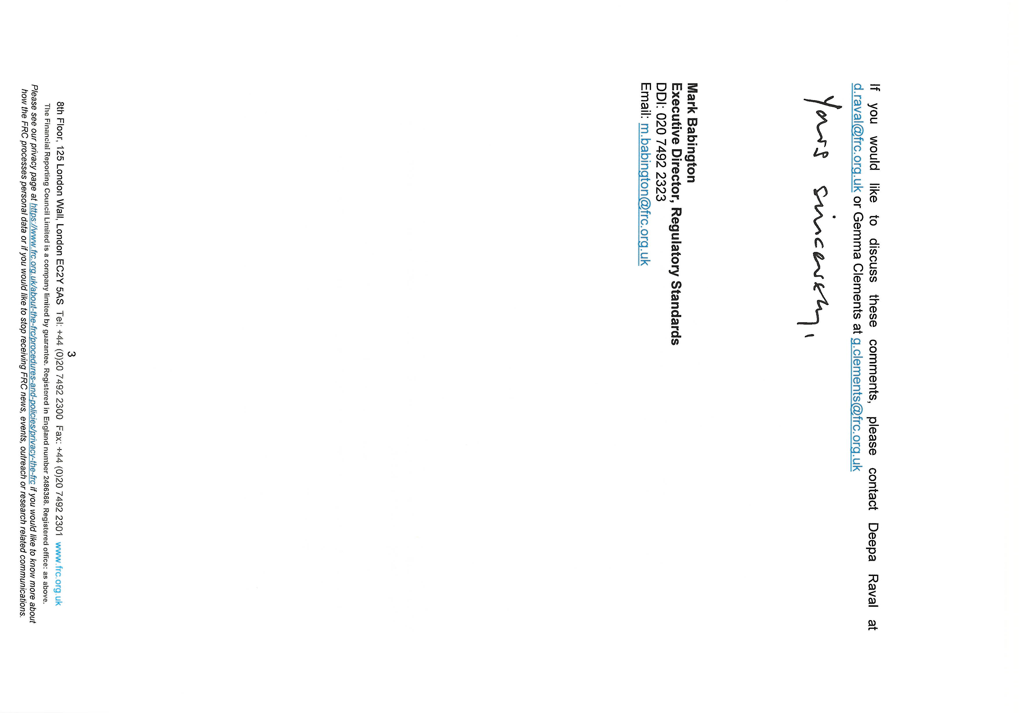 Handwritten signature of Mark Babington, Executive Director for Regulatory Standards