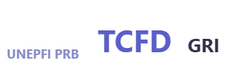Text listing acronyms of sustainability frameworks and organizations: UNEPFI PRB, TCFD, GRI.