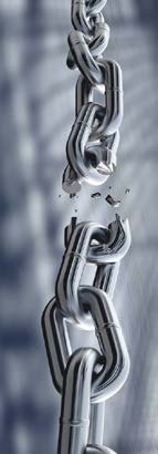 A close-up view of a metal chain with one link visibly broken in the middle.