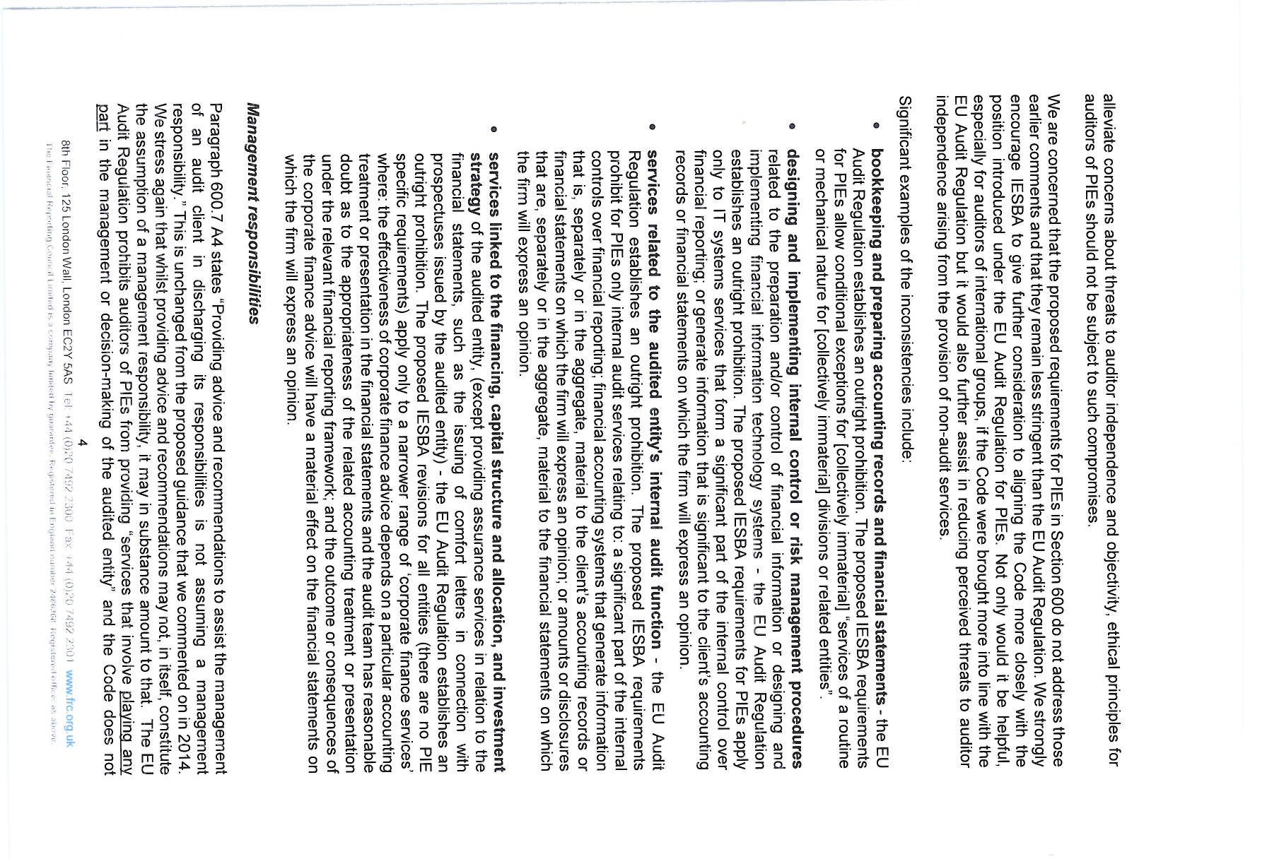 Page outlining management responsibilities and services related to financing, capital structure, and allocation.