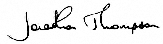 A handwritten signature in black ink, appearing to read "Jared Thompson".
