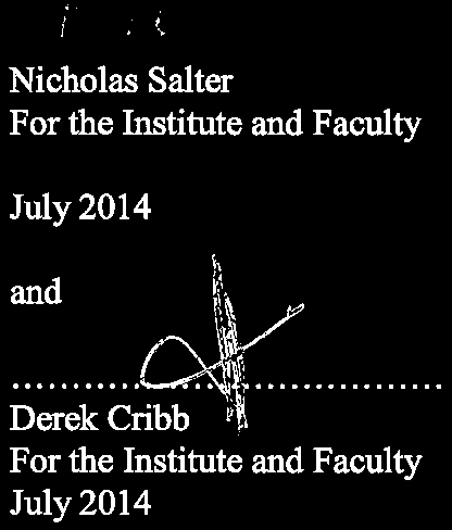 Signatures of Nicholas Salter and Derek Cribb for the Institute and Faculty, dated July 2014.