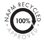 Circular certification stamp indicating 100% NAPM Recycled Approved material.
