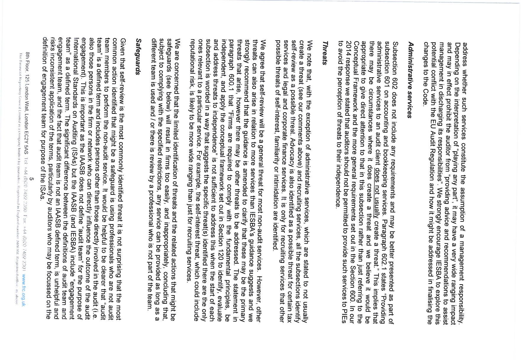 Page discussing administrative services, threats, and safeguards against risks.