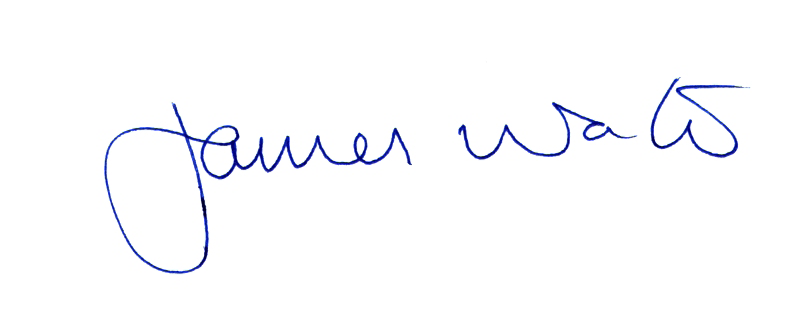 Handwritten signature in blue ink, reading "James Wato".