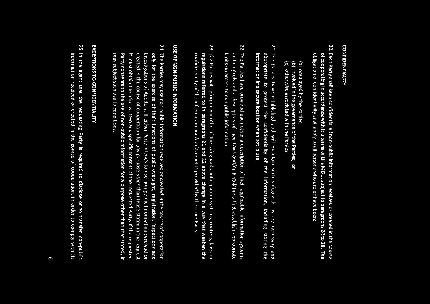 Page 6 of document, detailing confidentiality clauses and use of non-public information.