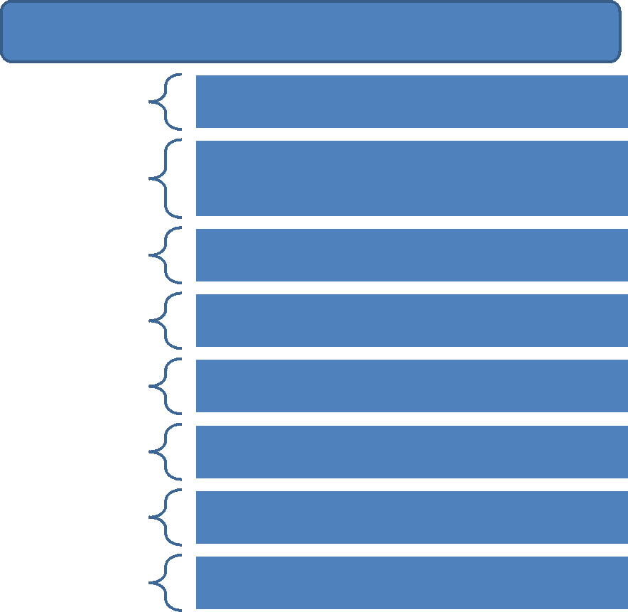 Diagram showing a main element with several grouped sub-elements connected by curly braces.