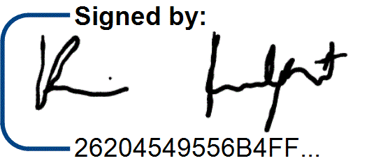 Digital signature with signer's autograph and signature ID.