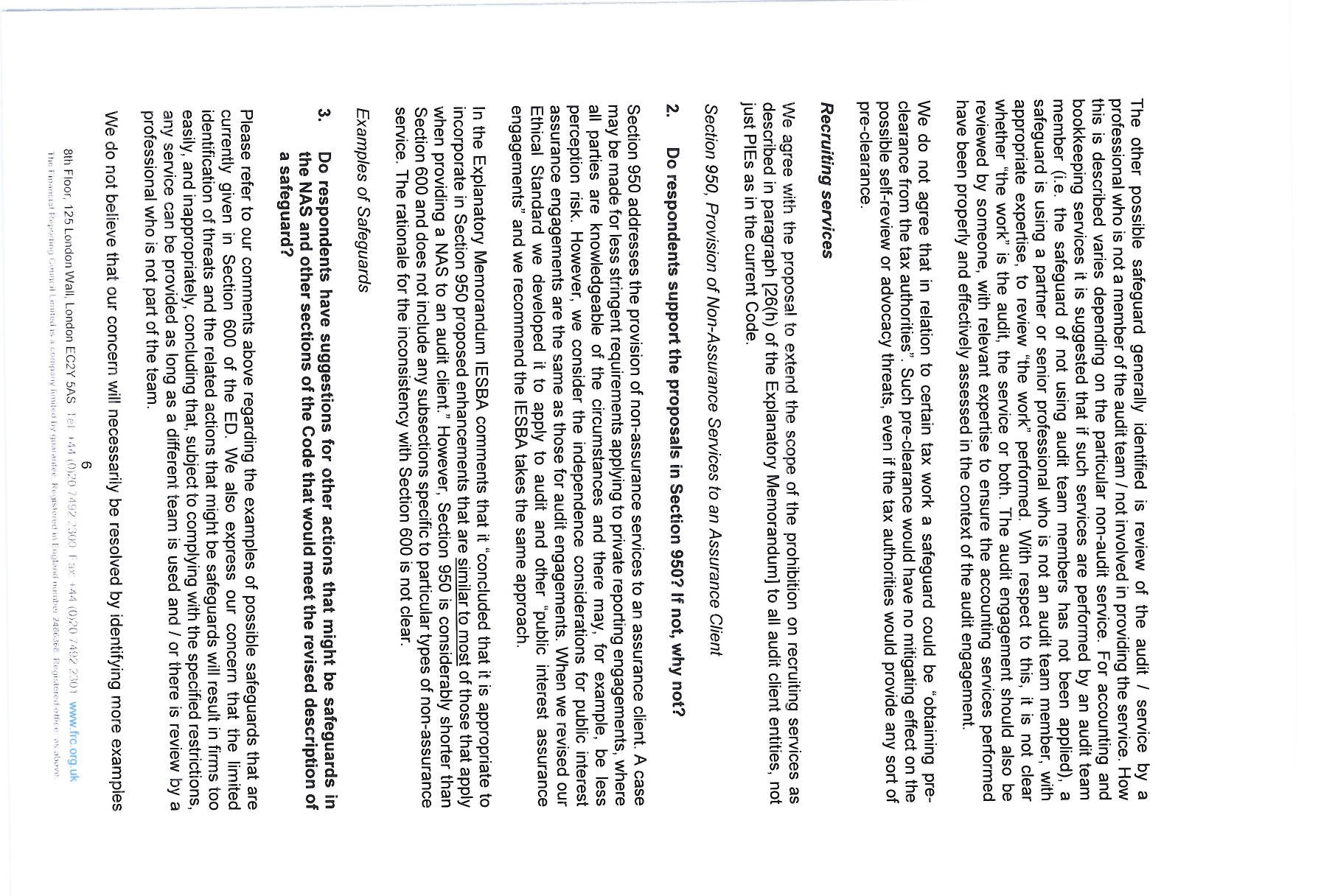 Page on recruiting services, non-assurance services, and examples of safeguards.