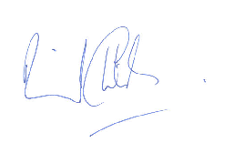 A handwritten signature in blue ink.