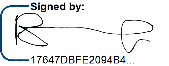 Digital signature with signer's autograph and signature ID.