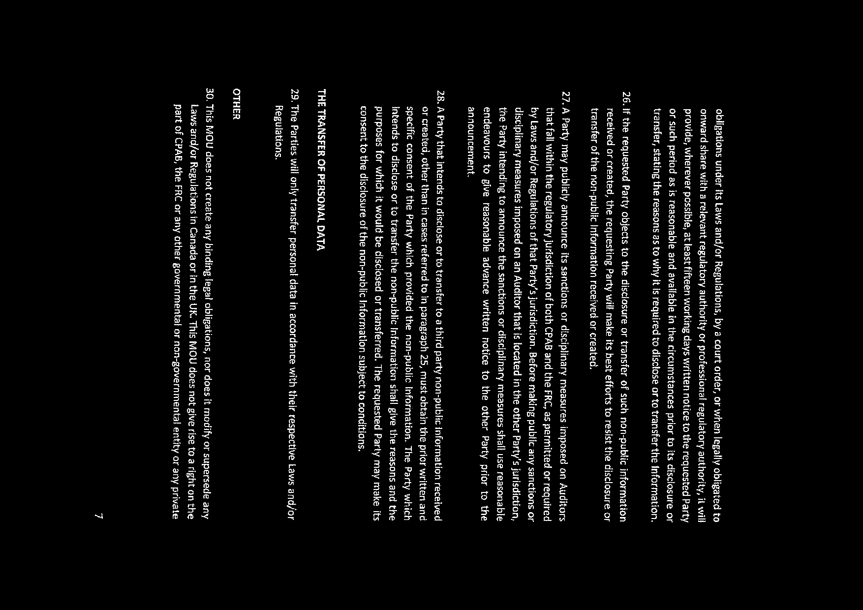 Page 7 of document, detailing other clauses, personal data transfer, and MOU entry into effect.