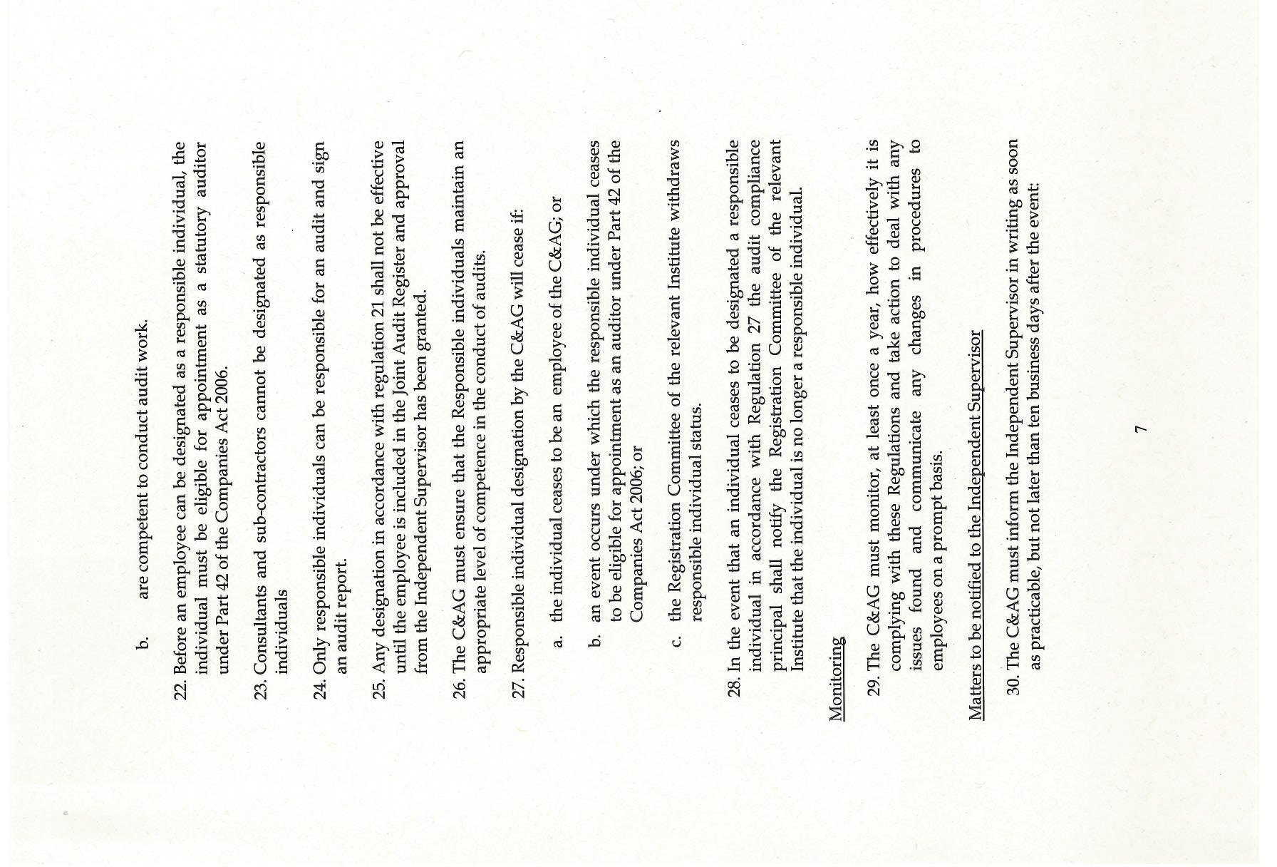 Page 7 of Annex A detailing responsible individuals and monitoring requirements for audit work