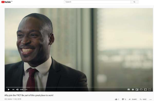 Screenshot of a YouTube video titled "FRC results 2019" with contextual text overlay and a QR code with "SCAN ME" prompt