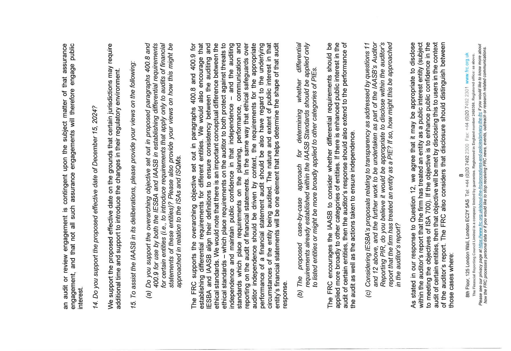 Page from the FRC document on effective date, IASB deliberations, and disclosing public interest entities.